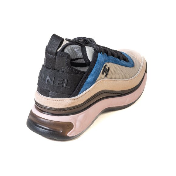 Chanel Suede Calfskin Fabric Sneakers Light Pink Beige Blue - Picture 3 of 5